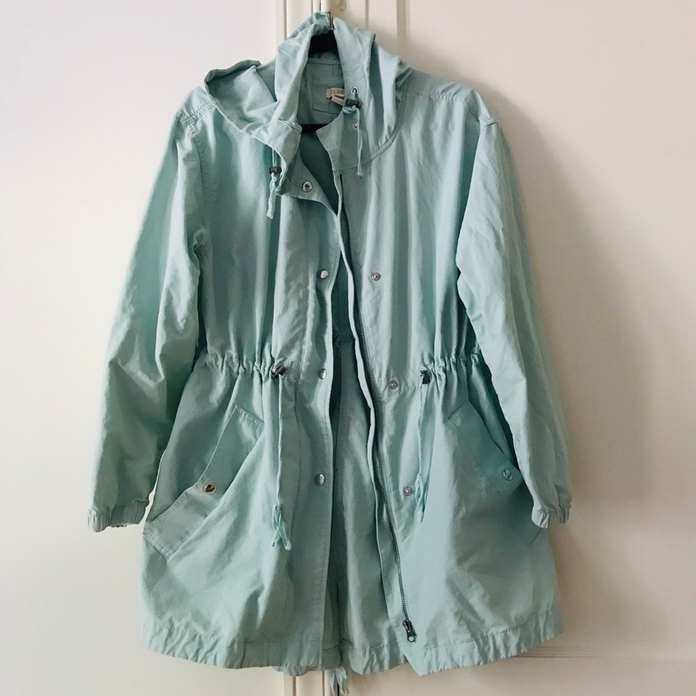 J. CREW Mint Drawstring Rain Jacket